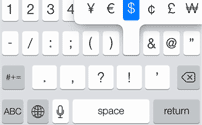 Keyboard symbols (shortcut codes for text symbols and characters)
