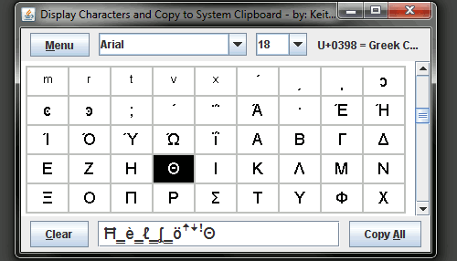 Java Character map screenshot